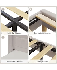 gaomon Velvet Upholstered Led Lights Wingback Headboard & Storage Platform Bed Frame