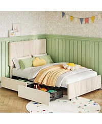 Gaomon Twin Bed Frame with Adjustable Headboard and 2 Storage Drawers