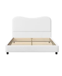 Twin Bed Frame for Kids with Velvet Upholstered Headboard, Cute Low Profile Platform Bed for Girls and Boys