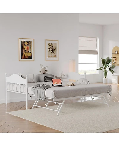 Gaomon Daybed with Trundle, Metal Twin Size Day Bed with Stylish Headboard