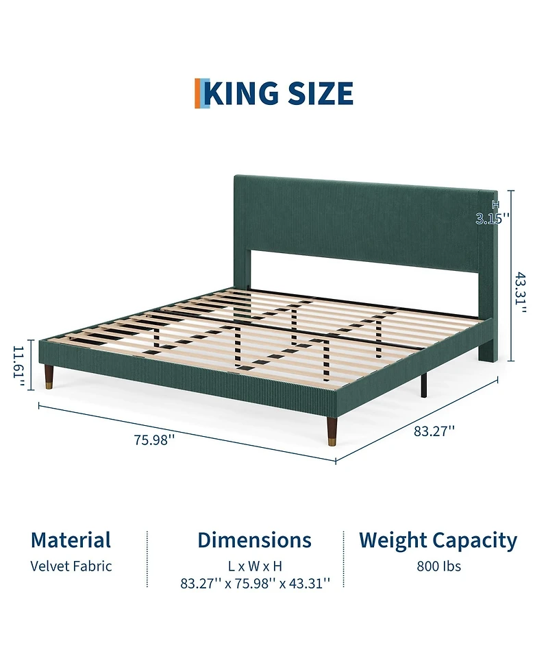 gaomon King Bed Frame Upholstered Platform Bed with Fabric Headboard, Non-Slip and Noise-Free