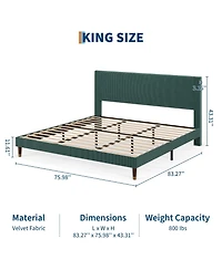 gaomon King Bed Frame Upholstered Platform Bed with Fabric Headboard, Non-Slip and Noise-Free