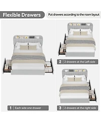 gaomon Queen Bed Frame with 2 Flexible Drawers and Bookcase Headboard, Boucle Upholstered Platform Bed for Boys/Girls