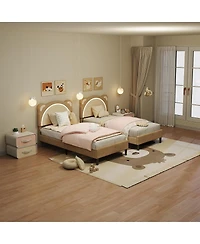 gaomon Twin Upholstered Bed for Kids – Adjustable Headboard with Led Light, Wooden Slats, No Box Spring