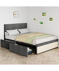 gaomon Platform Bed with Headboard and Two Storage Drawers