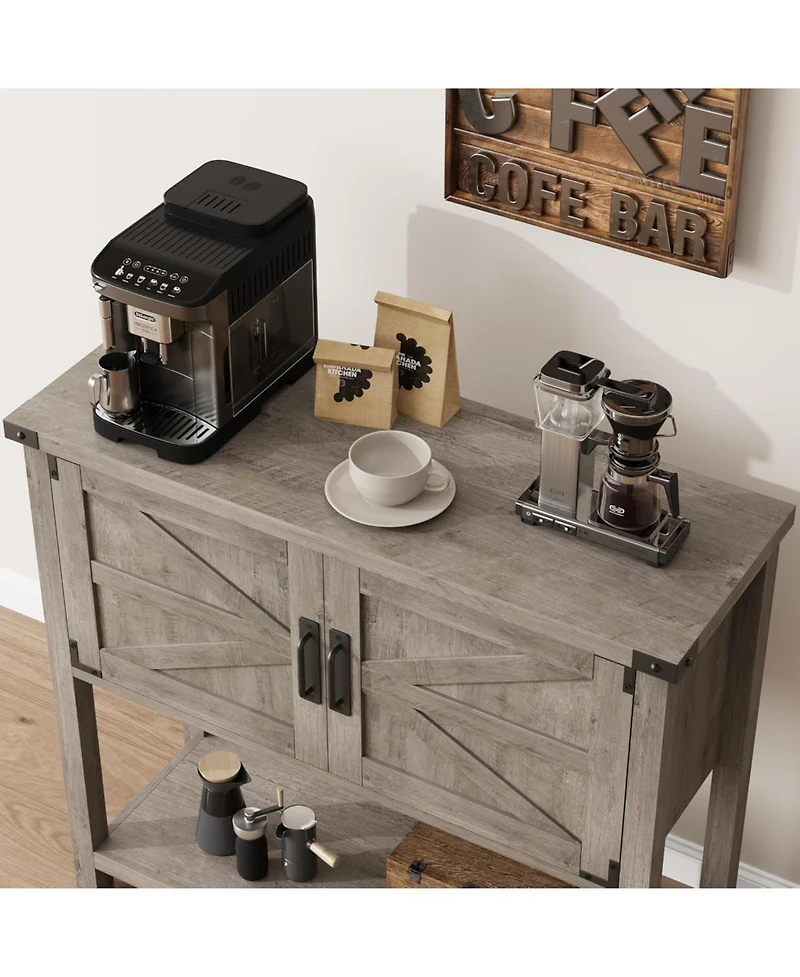 gaomon Gray Farmhouse Console Table with Cabinets and Drawers, Versatile Storage Solution for Hallway, Living Room