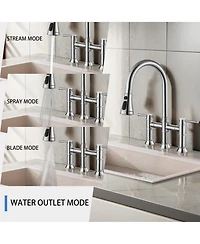 Boyelliving 3 Hole Kitchen Faucet with Pull Down Sprayer, Double Handle Sink Brass Vintage Faucets