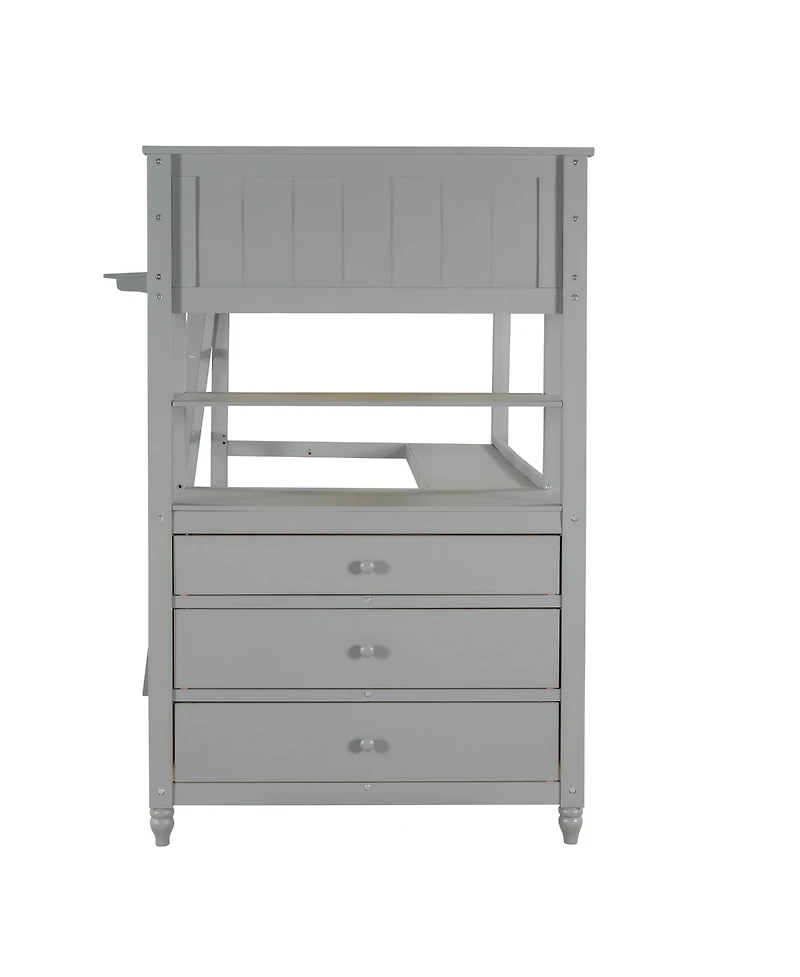 Simplie Fun Twin Size Loft Bed With Drawers And Desk, Wooden Loft Bed With Shelves