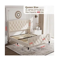 gaomon Queen Bed Frame with 4 Storage Drawers, Wingback Headboard