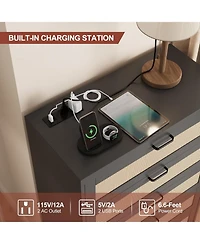 gaomon 5-Drawer Modern Rattan Tall Dresser, Wide Top, Wooden Storage Cabinet for Bedroom, Living Room, Hallway, Entryway