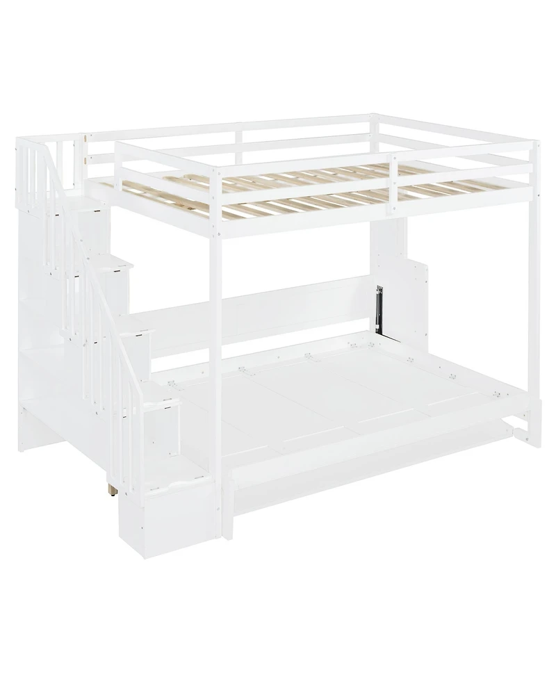 Full Over Full Size Murphy Bed with Hydraulic Lift & Desk Design