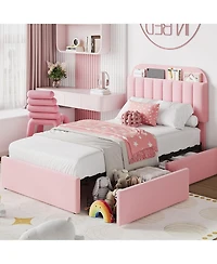 gaomon Full Bed Frame with Storage Drawers & Bookcase Headboard