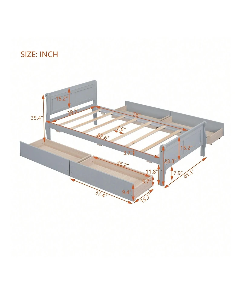 gaomon Twin Size Wood Platform Bed With 4 Drawers And Streamlined Headboard & Footboard Solid Wood+Mdf Bed Frame