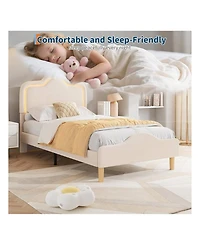 Gaomon Upholstered Led Bed Frame with Headboard and Footboard Velvet Princess Platform Bedframe for Kids or Girls Wooden Slats Support No Box Spring