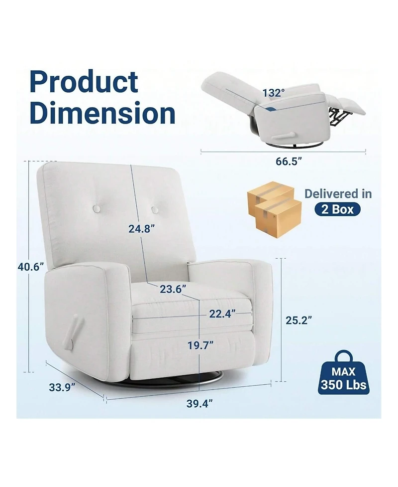 gaomon Recliner Chair 360 Degrees Swivel Rocking Glider Chair with Adjustable Backrest & Footrest Cozy Corduroy Upholstered Armchair for Living Rooms