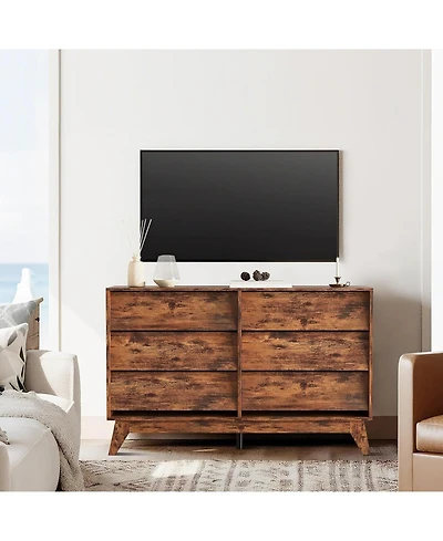 gaomon 6-Drawer Vintage Modern Dresser Bedroom Chest with Bevel Design, Tv Stand Storage for Entryway, Living Room, Closet