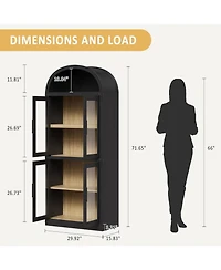 gaomon 71.4 Inch Arched Bookshelf with Glass Doors, Rustic Premium Wood Display Cabinet for Living Room, Black