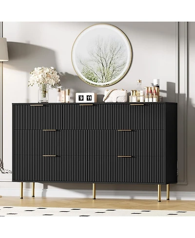 gaomon 7-Drawer Modern Fluted Wood Dresser with Gold Handle, Large Chest Storage Organizer for Bedroom, Closet, Living Room, Hallway