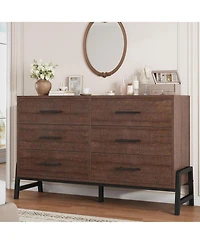 gaomon Brown 52 Inch 6-Drawer Freestanding Dresser, Wide Closet Storage Chest for Living Room, Bedroom, Entryway