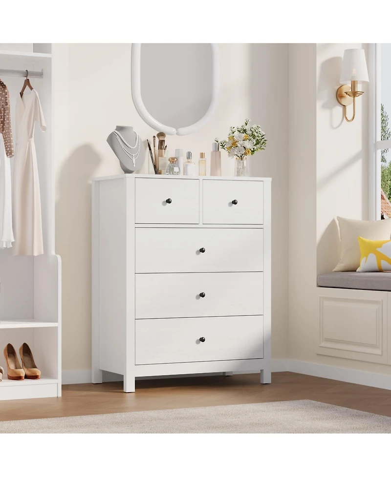gaomon 5-Drawer Wooden Modern Tall Dresser with Deep Drawers and Metal Knobs