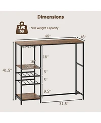 Costway 48" Long Bar Table with Storage Shelves Wine Racks & Stemware Holders for Kitchen