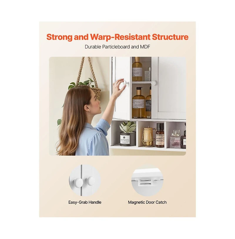 Slickblue Over Toilet Bathroom Wall Cabinet with 2 Doors and Shelves