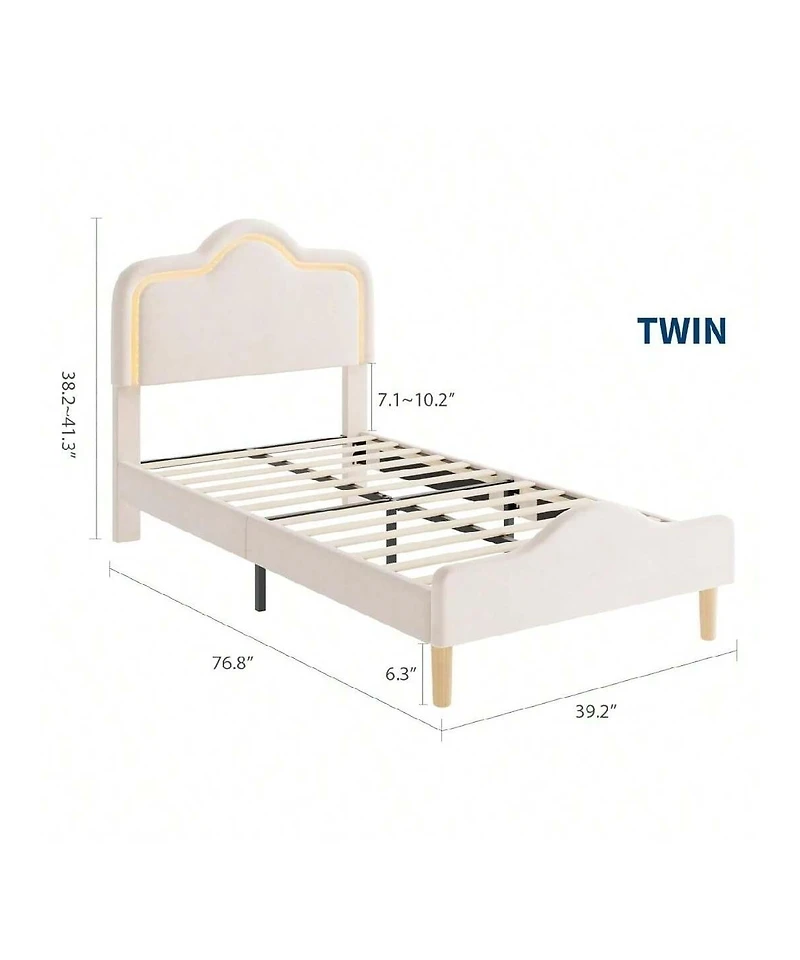 gaomon Upholstered Led Bed Frame with Headboard and Footboard Velvet Princess Platform Bedframe for Kids or Girls Wooden Slats Support No Box Spring
