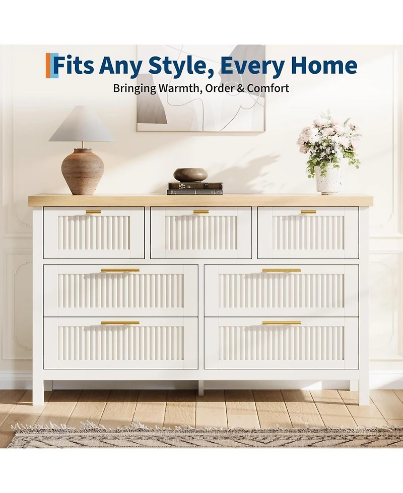 gaomon 7 Drawer Dresser with Textured Fronts, Wide Storage Chest for Bedroom, Living Room, Entryway, Tv Stand