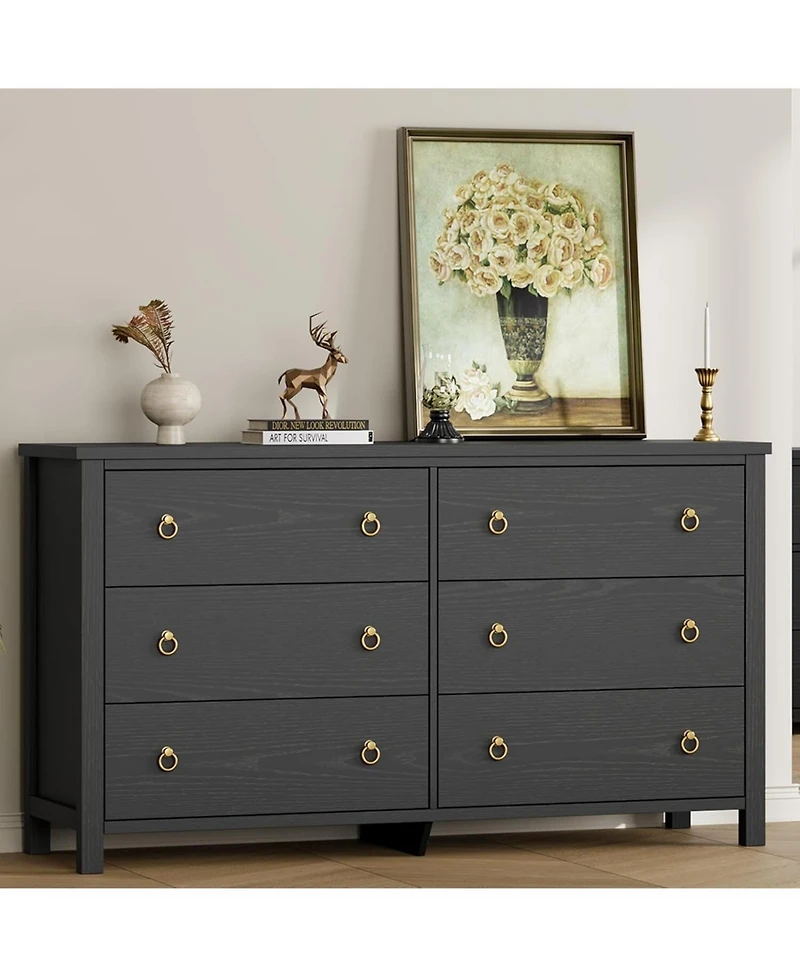 gaomon Dresser for Bedroom with 6 Drawers, 47inch Wide Chest of Large Drawers with Large Clothes Storage Cabinet, Wood Bedroom Dresser Tv Stand