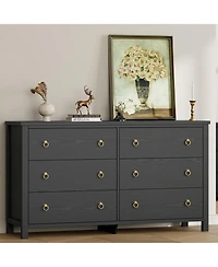 gaomon Dresser for Bedroom with 6 Drawers, 47inch Wide Chest of Large Drawers with Large Clothes Storage Cabinet, Wood Bedroom Dresser Tv Stand
