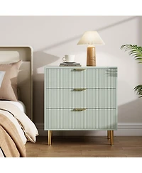 gaomon 3-Drawer Modern Green Dresser, 30" Tall, Fluted Chest with Gold Handles, Anti-Tip Device, Bedroom, Living Room, Kids Room
