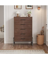 gaomon 5-Drawer Brown Dresser, 50.5 Inch Tall Freestanding Wood Chest, Large Closet Storage for Home Office