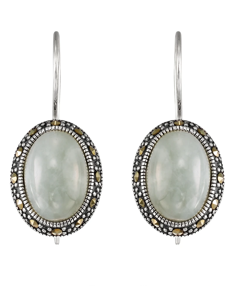 Macy's Marcasite Green Jade (6 ct. t.w.) Oval Earrings in Sterling Silver