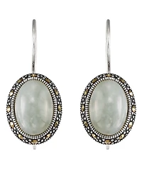 Macy's Marcasite Green Jade (6 ct. t.w.) Oval Earrings in Sterling Silver