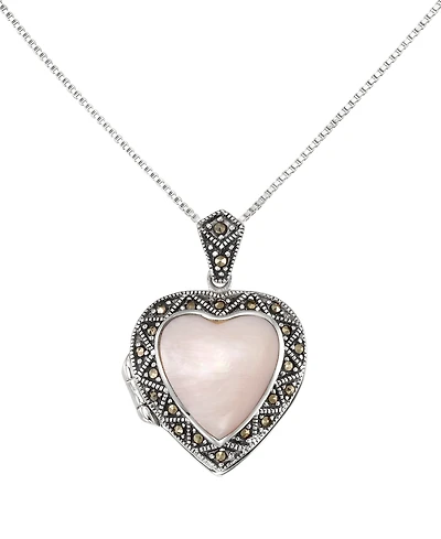 Macy's Marcasite (0.18 ct. t.w.) and Pink Shell Heart Locket Pendant Necklace in Sterling Silver