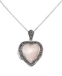 Macy's Marcasite (0.18 ct. t.w.) and Pink Shell Heart Locket Pendant Necklace in Sterling Silver