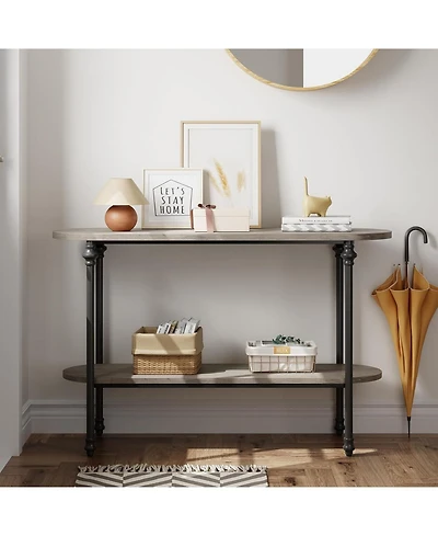 gaomon 43.3" Brown Entryway Console Table with Two-Tier Storage, Sturdy Sofa Table, Narrow Hallway