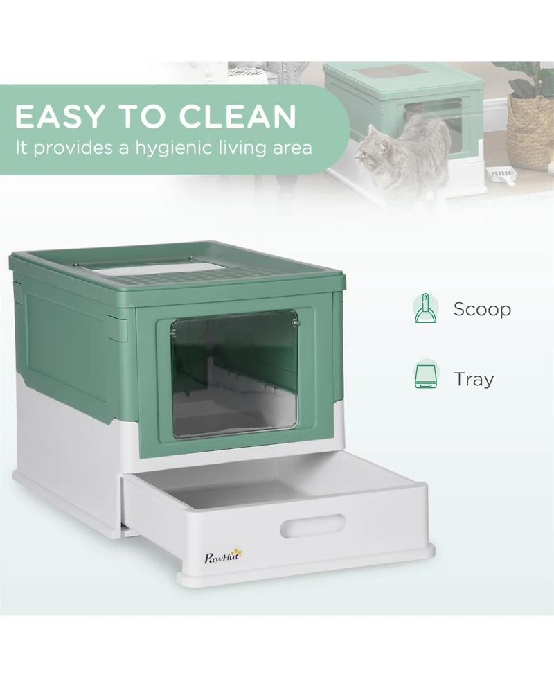 Aostirmotor Fully Enclosed Cat Litter Box with Drawer Tray Portable Large Space Green
