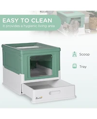 Aostirmotor Fully Enclosed Cat Litter Box with Drawer Tray Portable Large Space Green