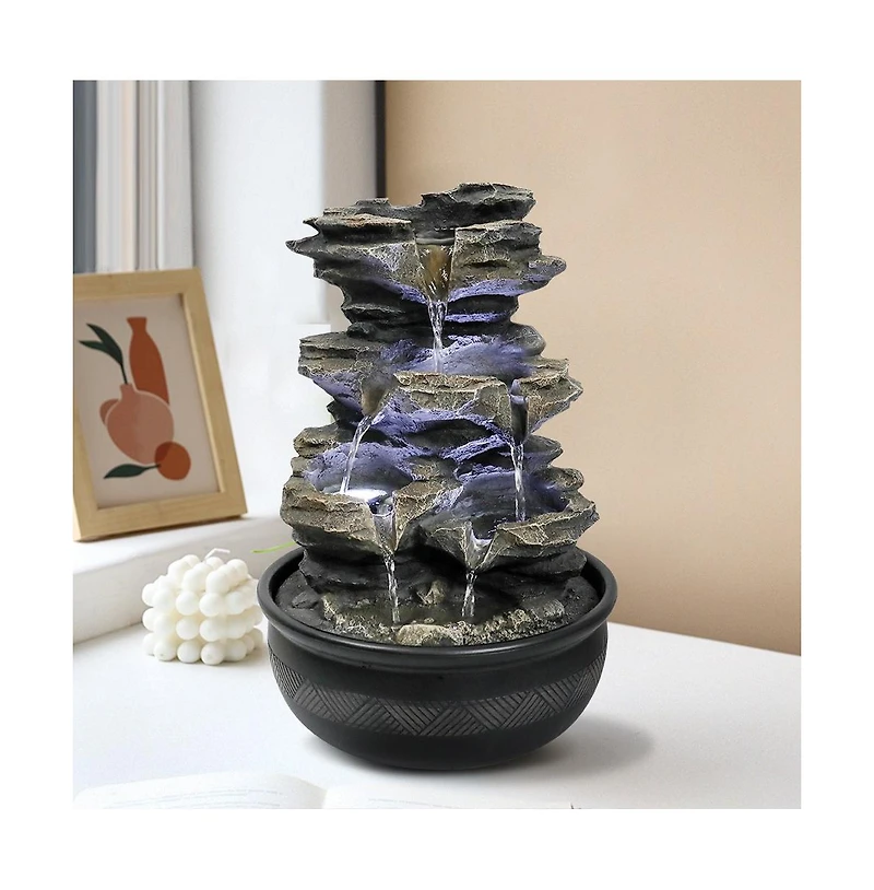 SunJet 15.7" Rock Cascading Tabletop Fountain, Zen Meditation Indoor Waterfall with Led Light for Home Office Bedroom Relaxation Decor
