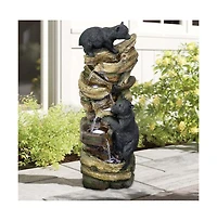 SunJet 39.3" 5-Tier Outdoor Garden Water Fountain with Bears Climbing Tree, Resin Fountain with Led Lights for Garden, Patio & Deck