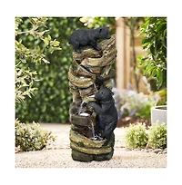 SunJet 39.3" 5-Tier Outdoor Garden Water Fountain with Bears Climbing Tree, Resin Fountain with Led Lights for Garden, Patio & Deck
