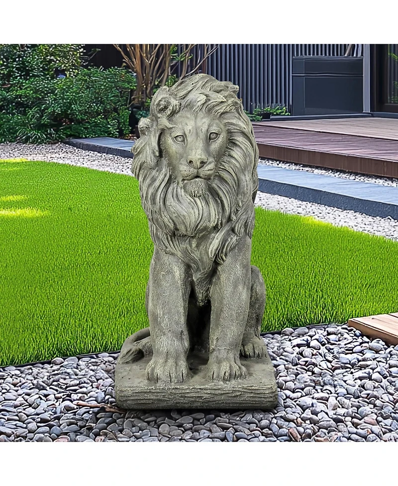 Sunjet Guardian Lion Statue – 22.8" H Concrete Seated Lion Sculpture for Outdoor Garden, Patio, Yard & Home Decor
