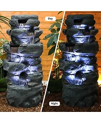 Sunjet 40.5" H 5-Tier Concrete Water Fountain – Indoor/Outdoor Cascading Waterfall with Built-in Led Lights for Home, Garden, Backyard Dec