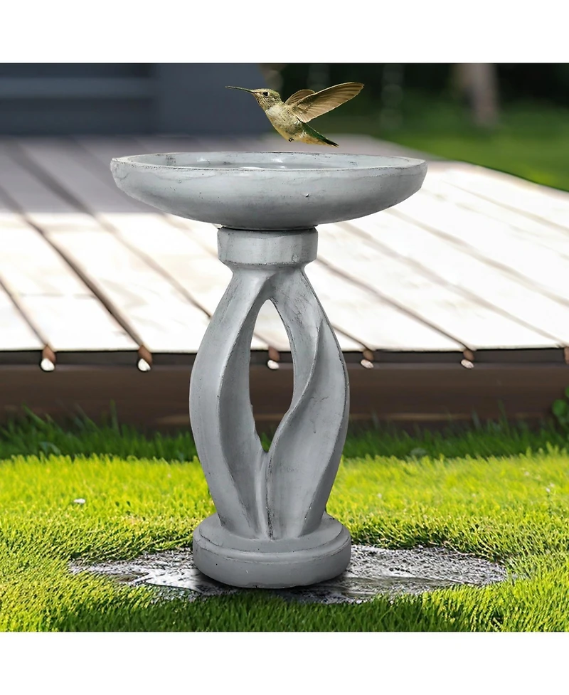SunJet 21.8" Concrete Bird Bath – Freestanding Outdoor Birdbath & Feeder, Stylish Garden, Patio, Yard, Decor Feeding Bowl