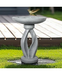 SunJet 21.8" Concrete Bird Bath – Freestanding Outdoor Birdbath & Feeder, Stylish Garden, Patio, Yard, Decor Feeding Bowl