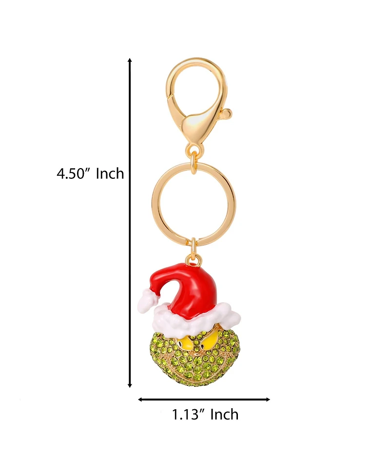 Dr. Seuss The Grinch Crystal Keychain with Santa Hat, Gold-Tone