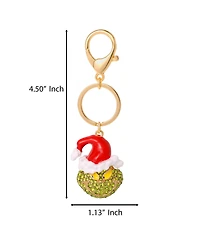 Dr. Seuss The Grinch Crystal Keychain with Santa Hat, Gold-Tone