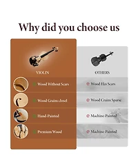 Yescom Beginner Violin Full Size 4/4 Solid Wood Full Set with Carry Case Mute Bow Shoulder Rest for Student Adults Starter Beautiful Butterfly