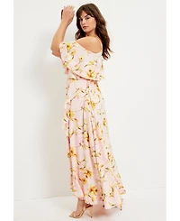 June + Vie Women's Cold-Shoulder Faux-Wrap Maxi Dress